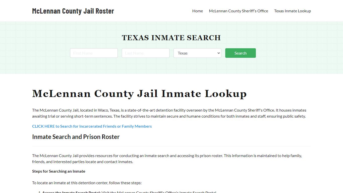 McLennan County Jail Roster Lookup, TX, Inmate Search